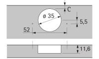 Петля sensys 8687, угол 165°, чашка th42 d35, средняя стенка, b3 9099820 Hettich